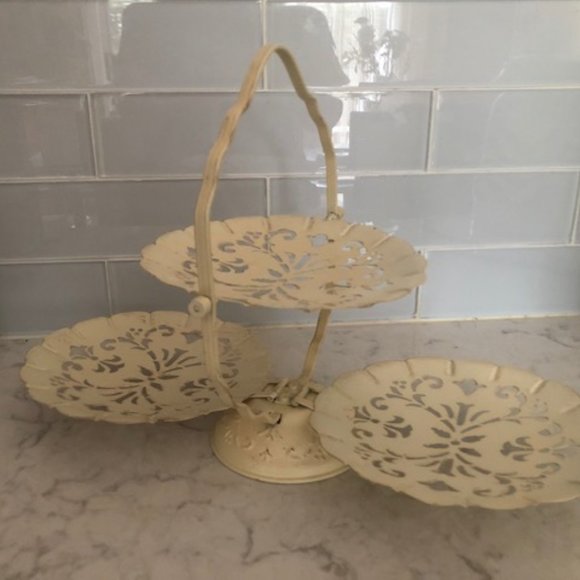Other - Vintage folding metal tray. Serving dish. 3 Tier Metal Filagree Tray